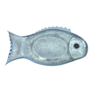 1970s Vintage Arthur Court Aluminum Fish Tray Handcrafted  Natural stone